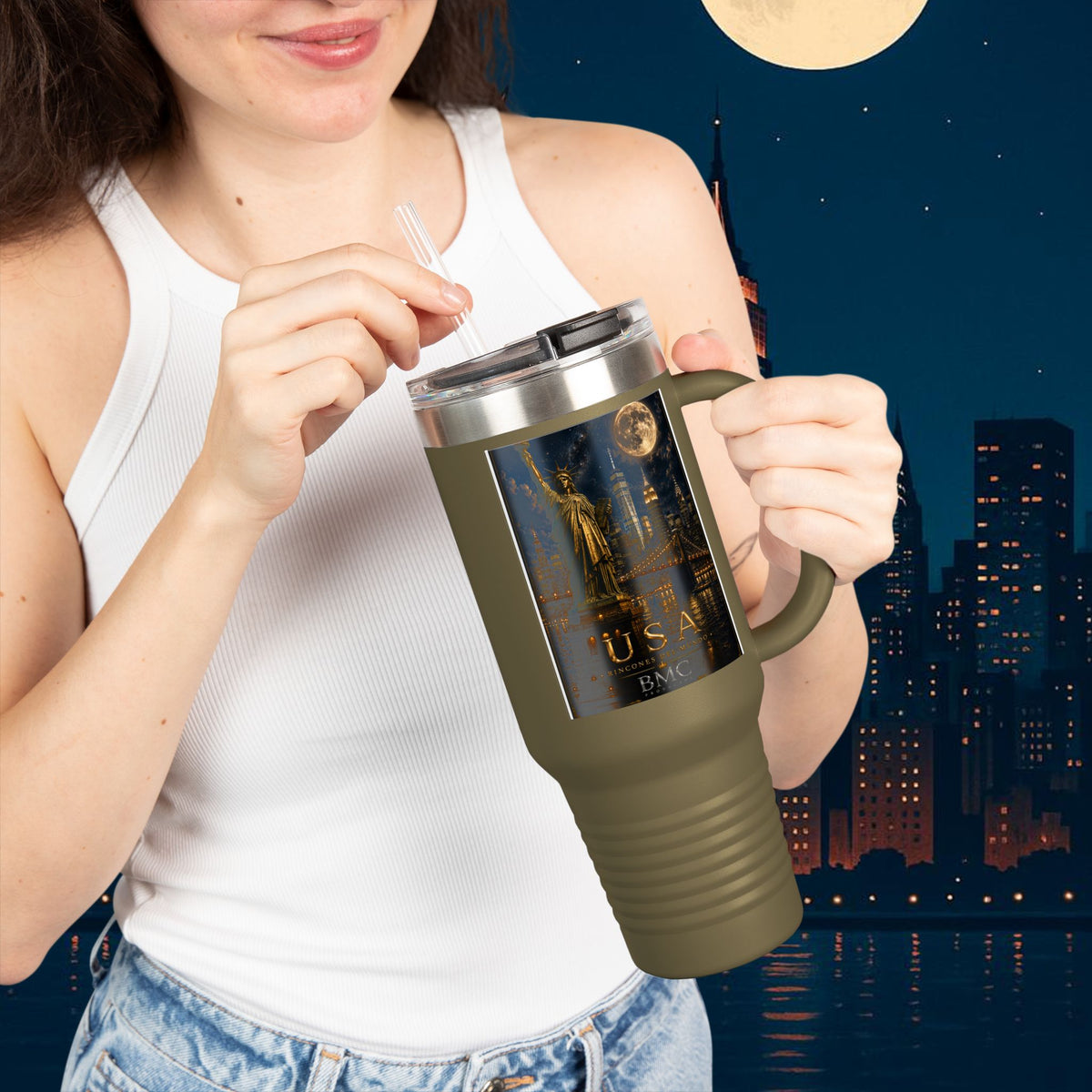 "taza de Viaje Aislada Estados Unidos: Sueños, Libertad y Grandes Horizontes 🗽🏜️🌆"