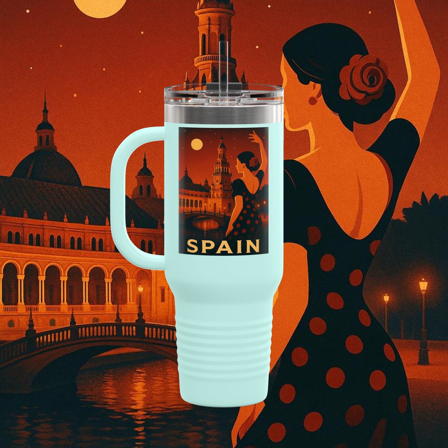 "Spain Insulated Travel Mug: Passion, Art, and Flavors that Make You Fall in Love 🎨💃🍷" 