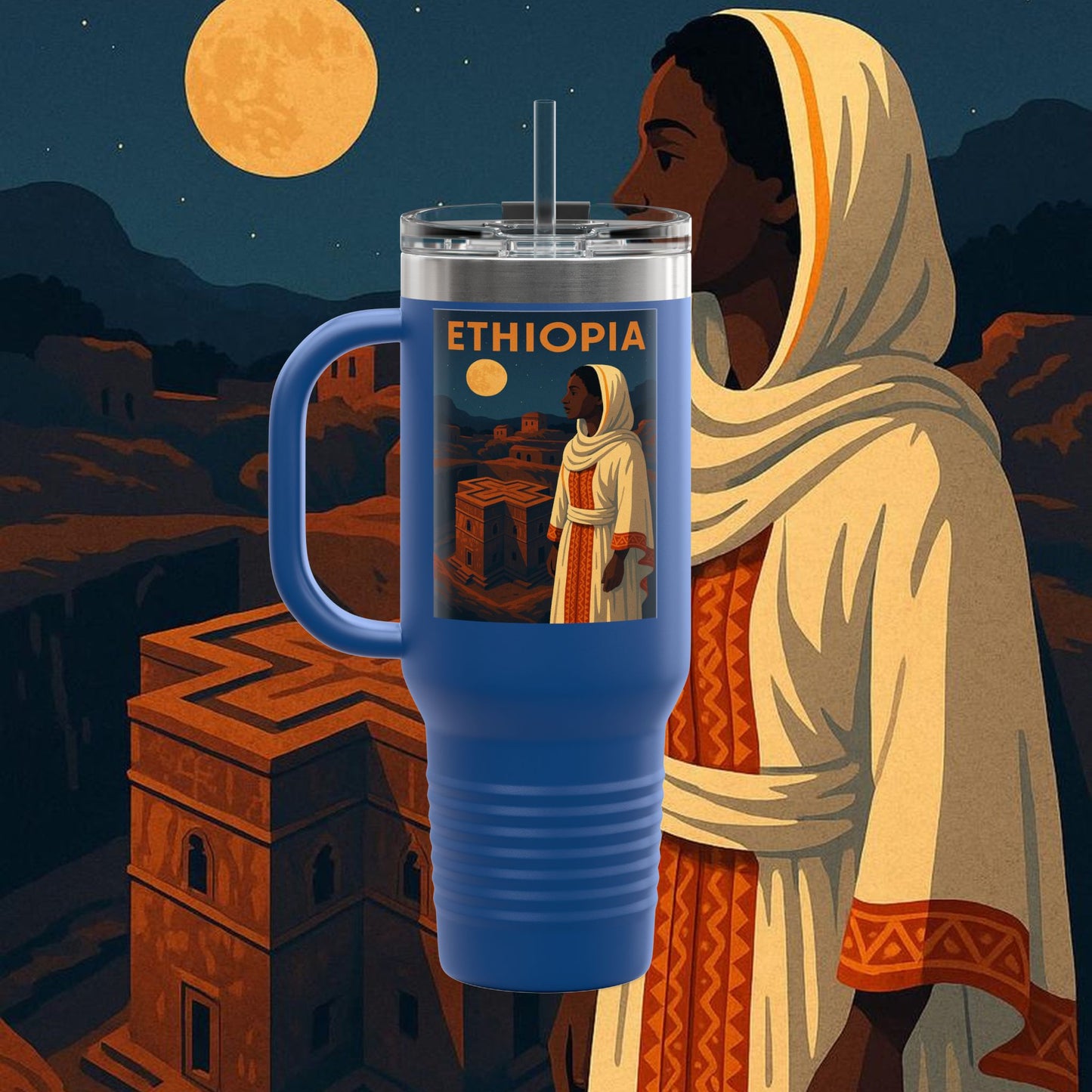 "Ethiopia Insulated Travel Mug – Sacred Land and Ancestral Soul"