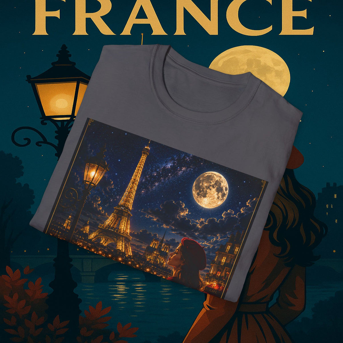 "Camiseta Francia: Romance bajo la Luna 🌙🗼✨"