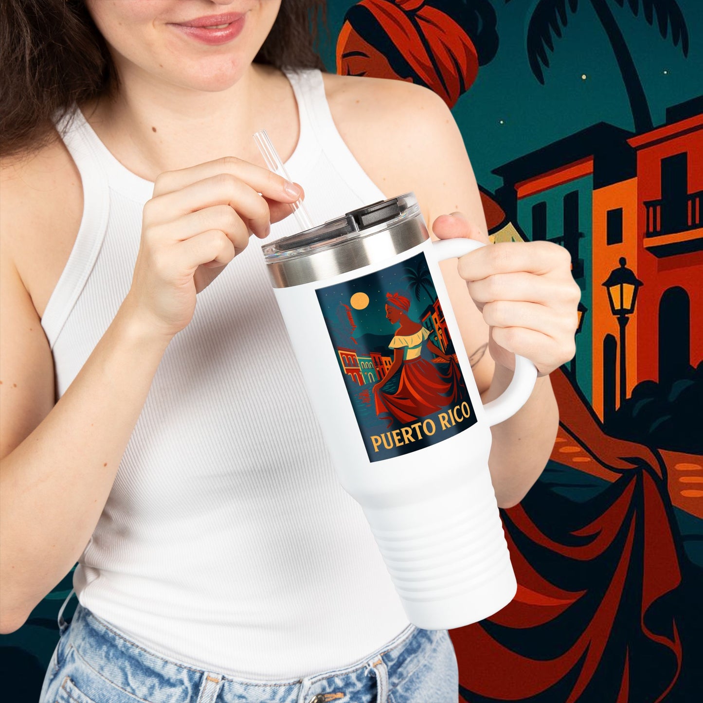 "Puerto Rico Insulated Travel Mug – Caribbean Rhythm, Soul, and Color"