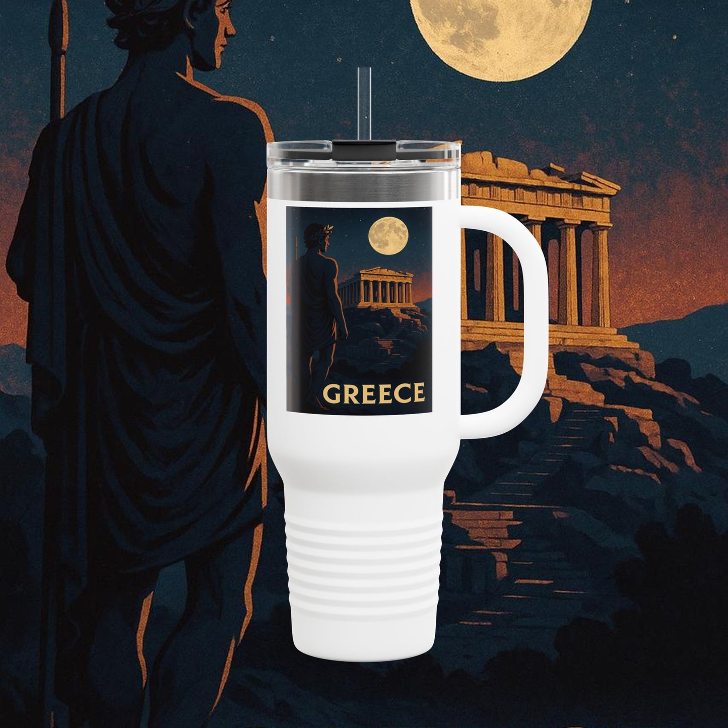 "Greece Insulated Travel Mug: Cradle of Gods, Wonders and Philosophy 🌊🏛️⚡"