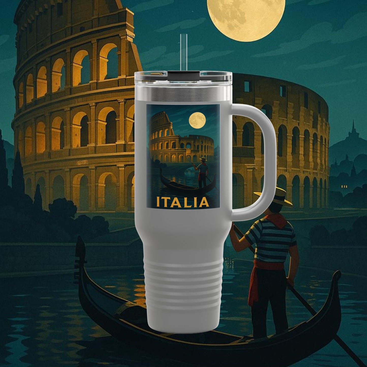"Italy Insulated Travel Mug: Art, Passion, and Eternal Flavors 🎨🍝🏛️"
