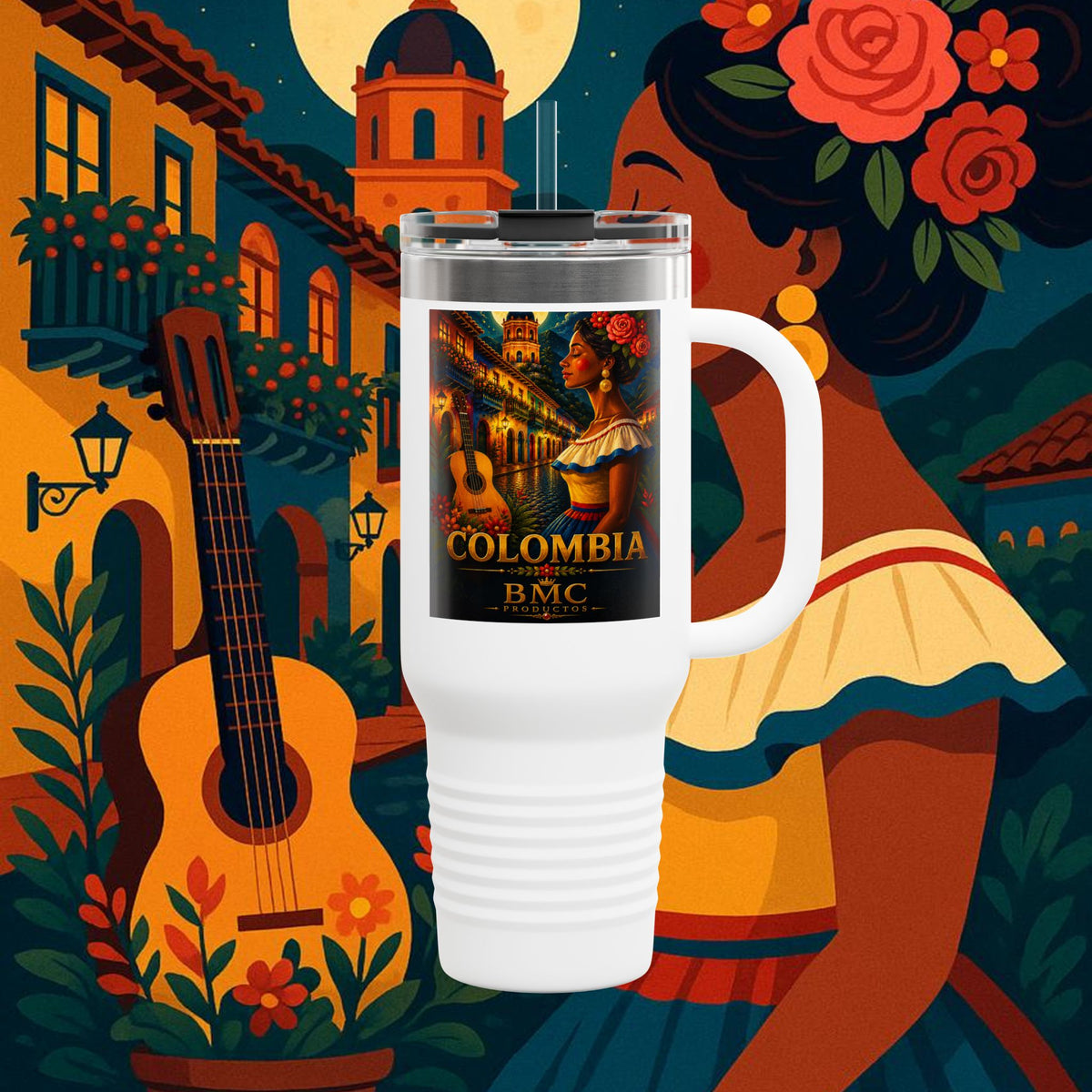 "taza de Viaje Aislada Colombia: Magia de Colores, Café y Tradición ☕🎨🌄"