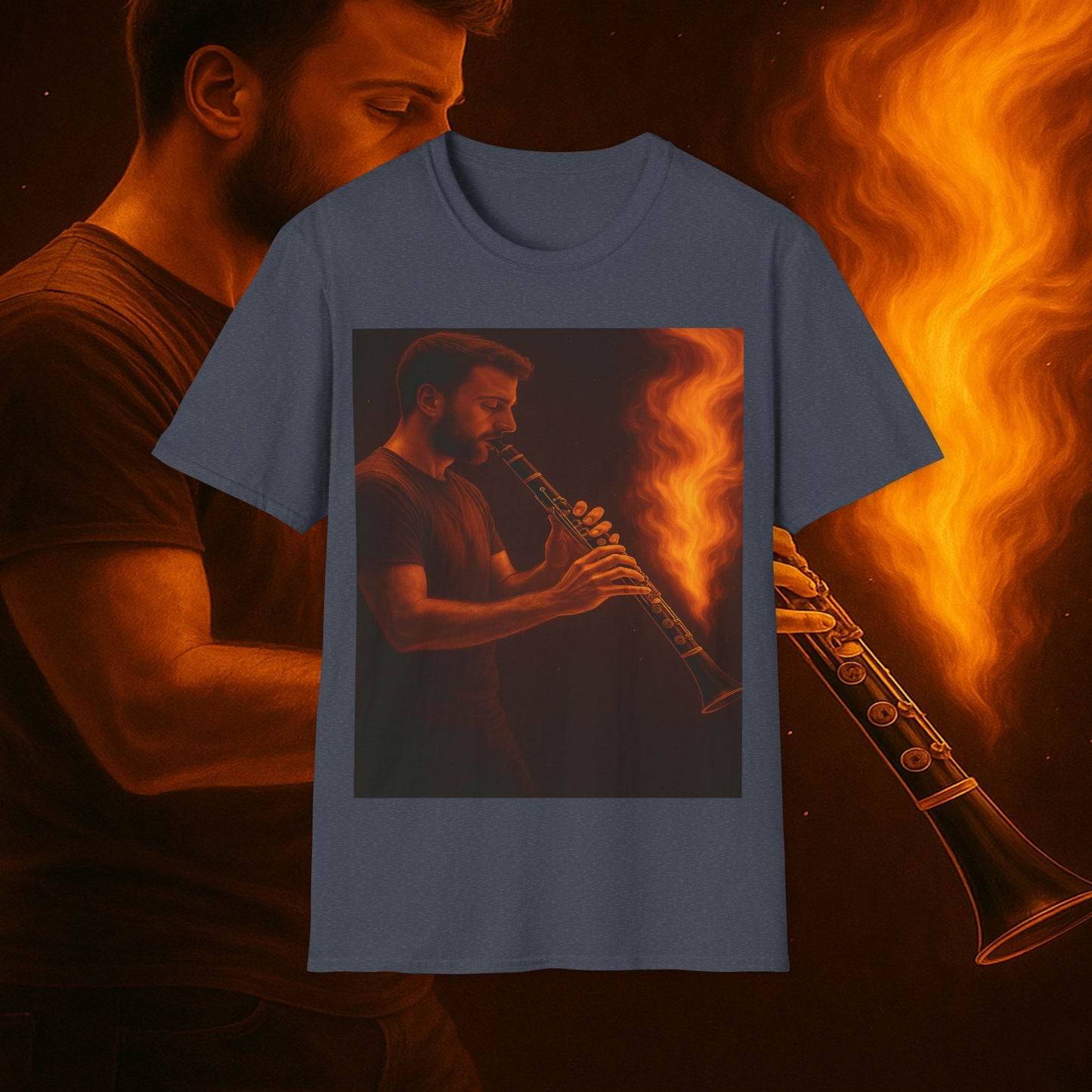 "Clarinet T-shirt🎵🔥 The sound of the soul doesn't scream... it burns." 🔥🎵