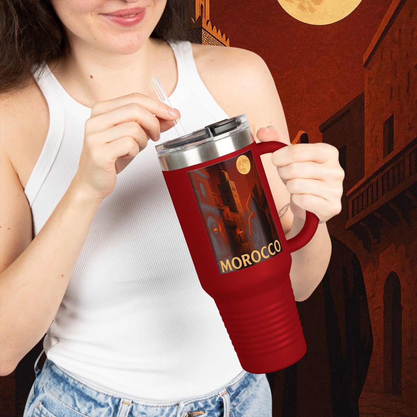 "Morocco Insulated Travel Mug: Magic of the Desert and Cities of a Thousand Colors 🐪🏜️🕌"