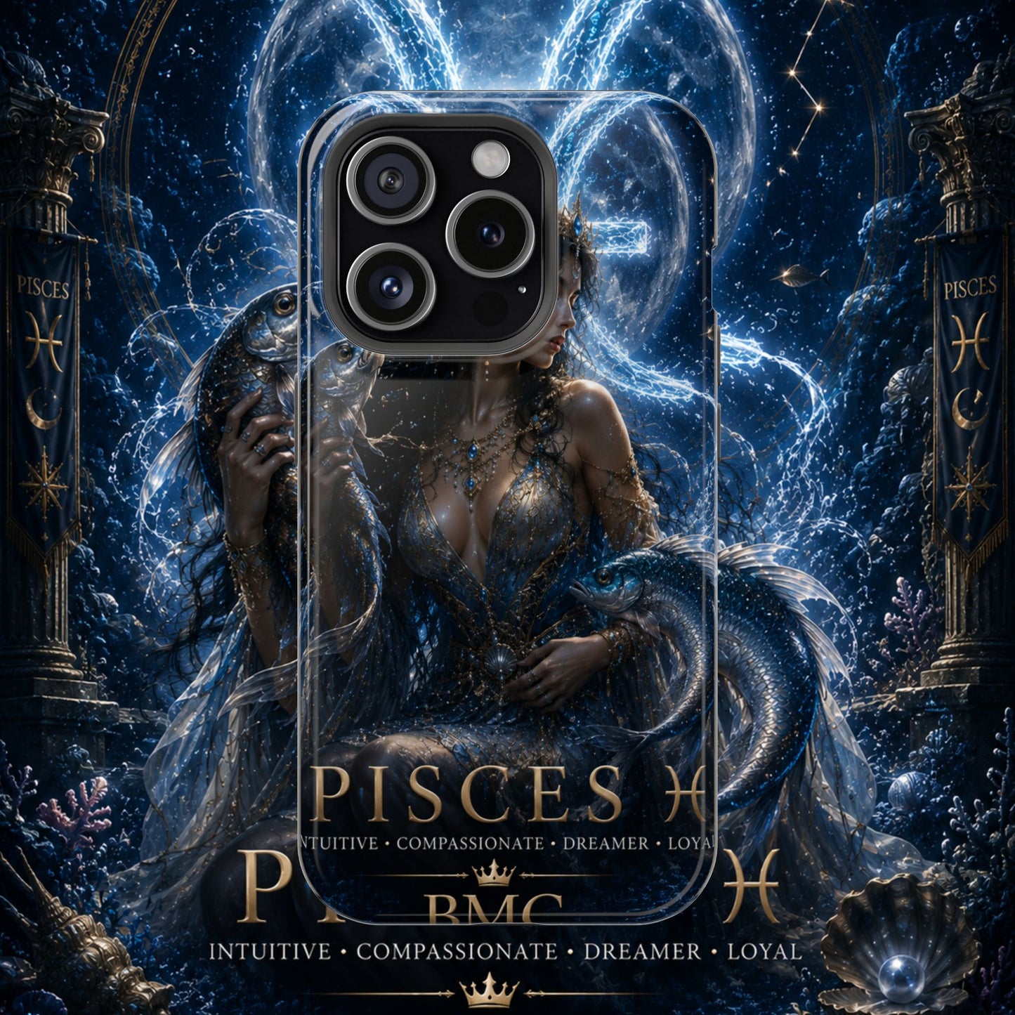 "Funda Magnética Reforzada Piscis M— La Guardiana de las Profundidades"