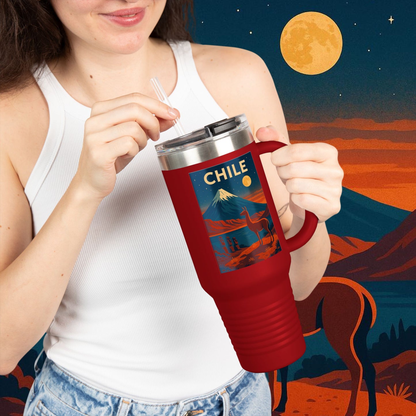 "Chile Insulated Travel Mug: Untamed Nature and Eternal Horizons 🏔️🍇🏜️"
