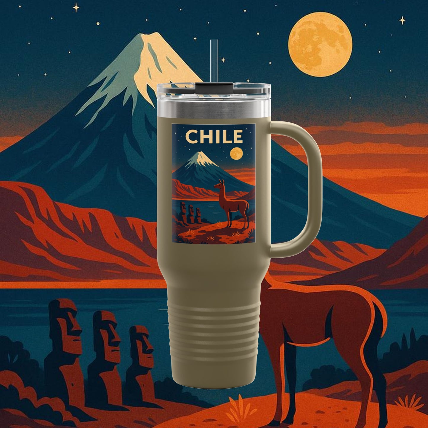 "Chile Insulated Travel Mug: Untamed Nature and Eternal Horizons 🏔️🍇🏜️"