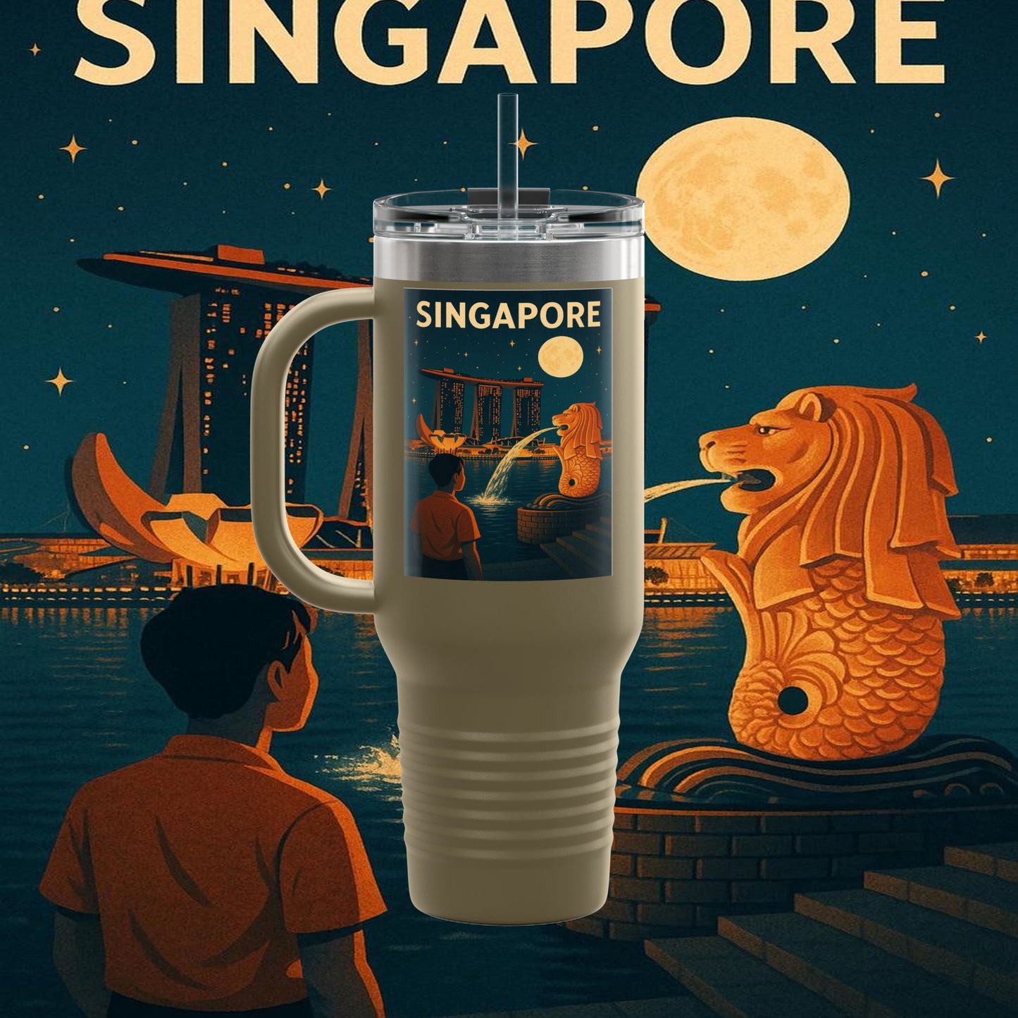 "Singapore Insulated Travel Mug 🌆 – Future, culture, and nature in one place"