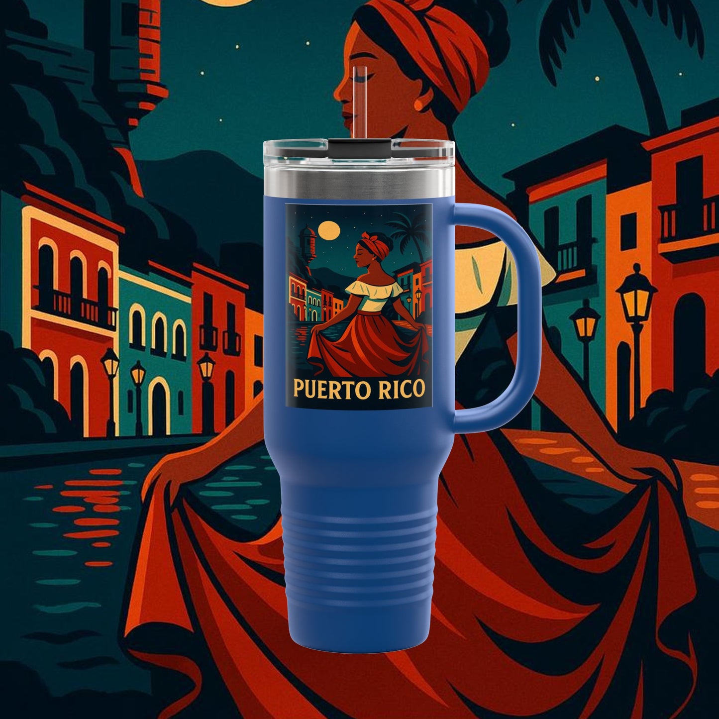 "Puerto Rico Insulated Travel Mug – Caribbean Rhythm, Soul, and Color"
