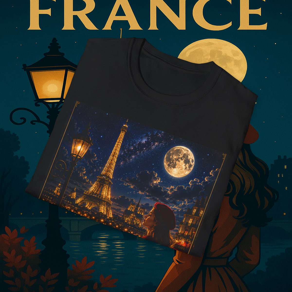 "Camiseta Francia: Romance bajo la Luna 🌙🗼✨"