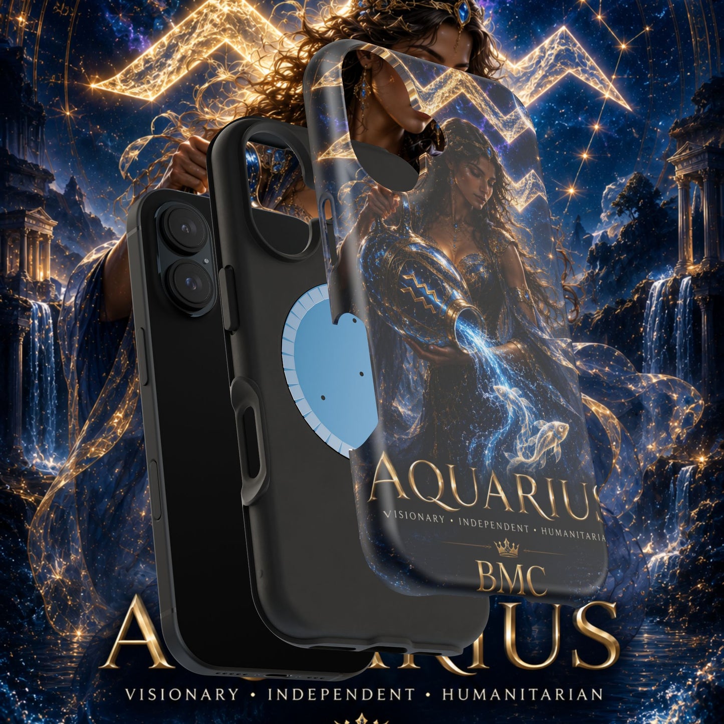 "Funda Magnética Reforzada♒ ACUARIO M– La Visionaria del Cielo y el Agua"