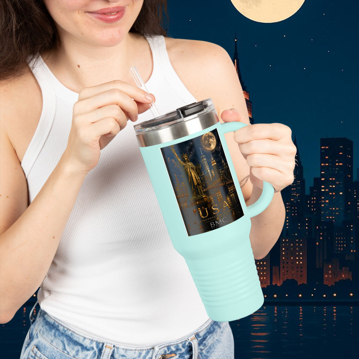"taza de Viaje Aislada Estados Unidos: Sueños, Libertad y Grandes Horizontes 🗽🏜️🌆"