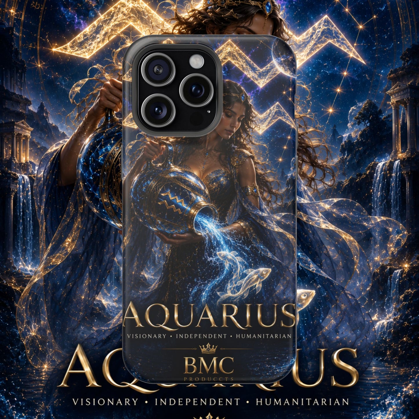 "Funda Magnética Reforzada♒ ACUARIO M– La Visionaria del Cielo y el Agua"