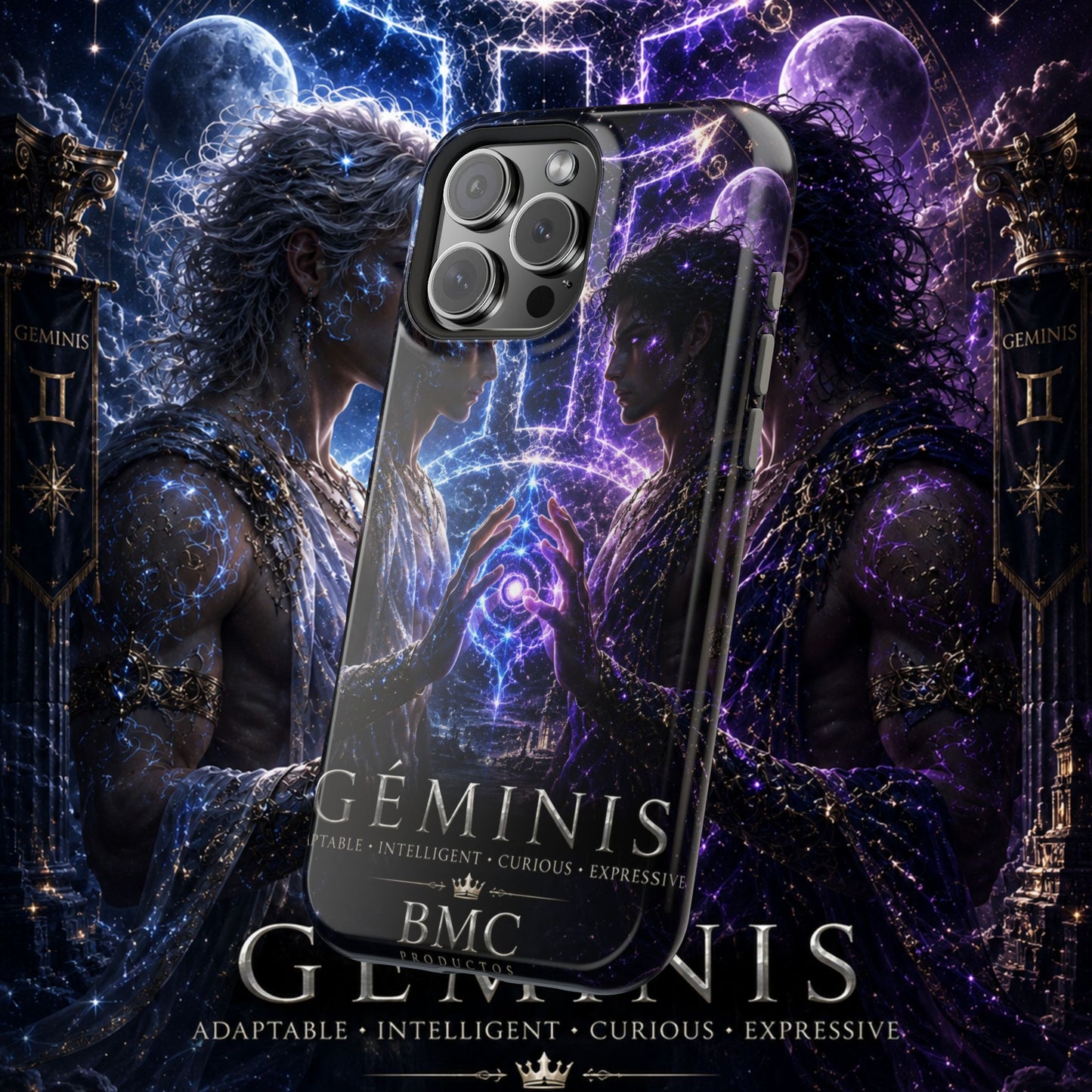 "Funda Magnética Reforzada♊ Géminis — Reflejo del alma dividida"