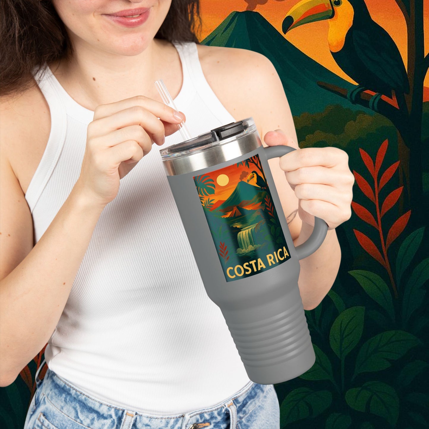 "Costa Rica Insulated Travel Mug: Pura Vida between Volcanoes and Jungles 🌋🌴🦜"
