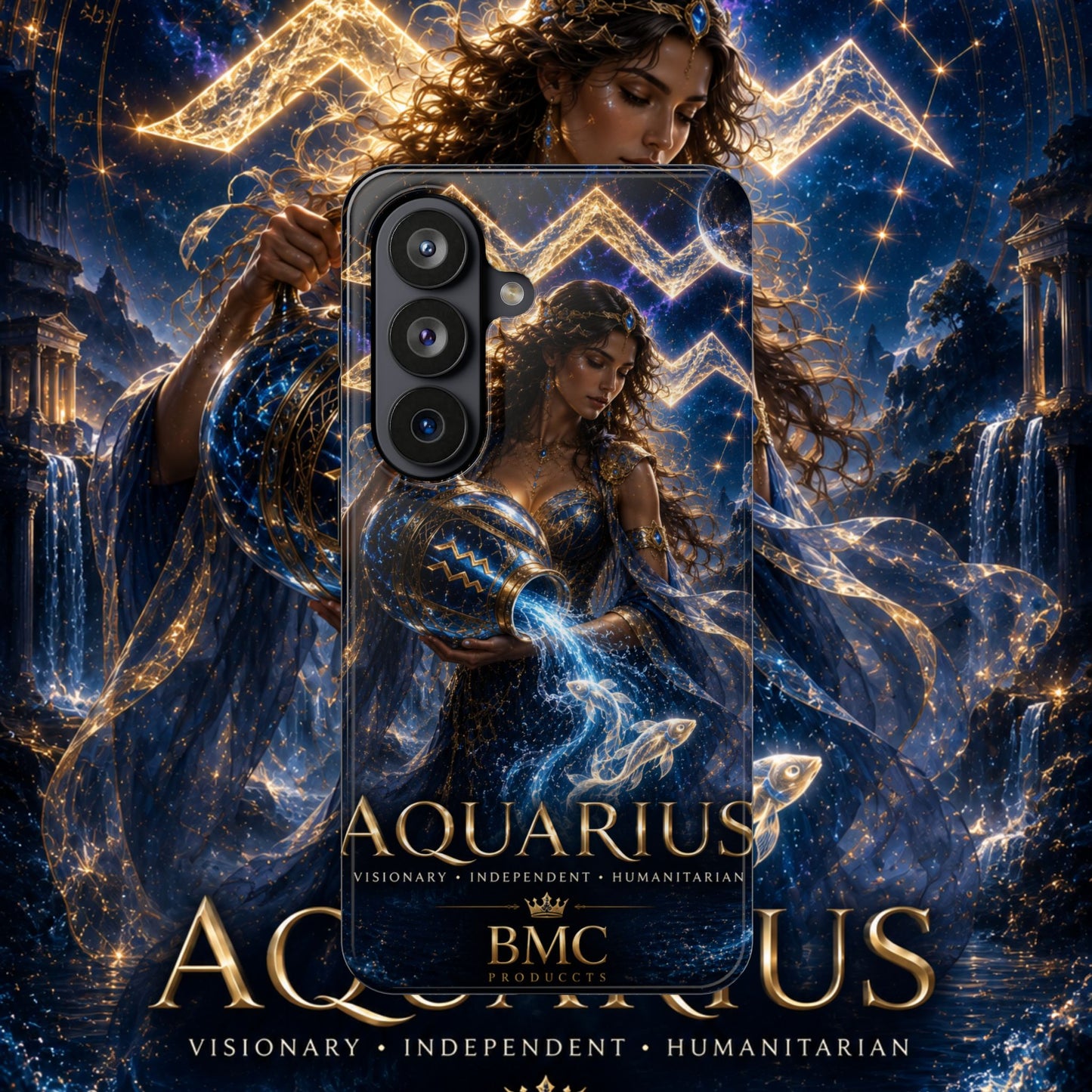 "Funda Magnética Reforzada♒ ACUARIO M– La Visionaria del Cielo y el Agua"