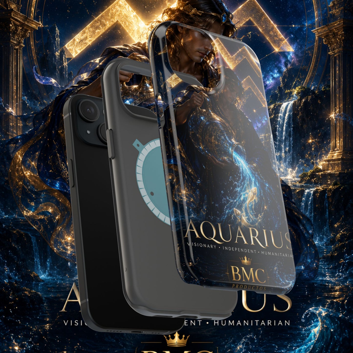 "Funda Magnética Reforzada♒ ACUARIO – El Visionario del Cielo y el Agua"