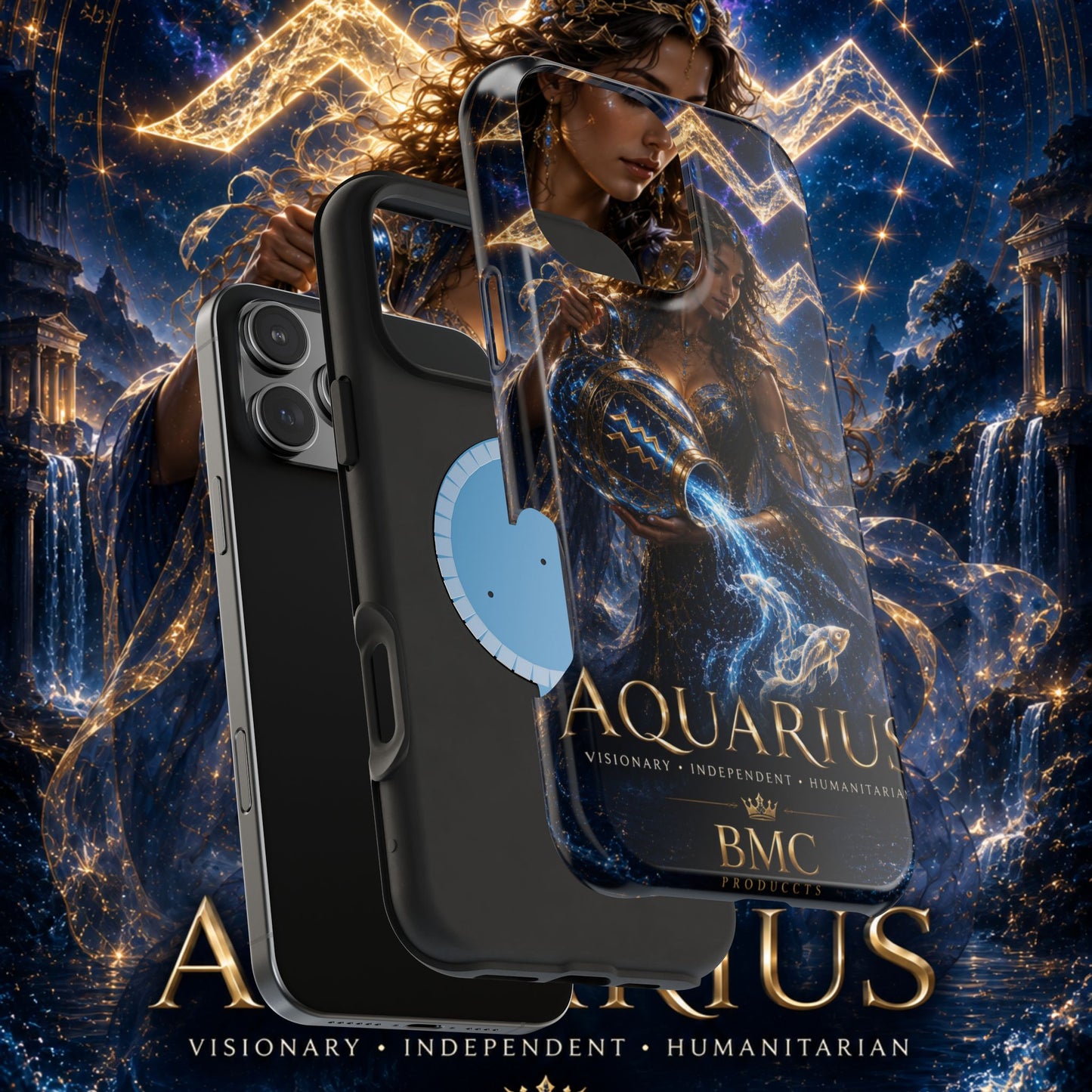 "Funda Magnética Reforzada♒ ACUARIO M– La Visionaria del Cielo y el Agua"