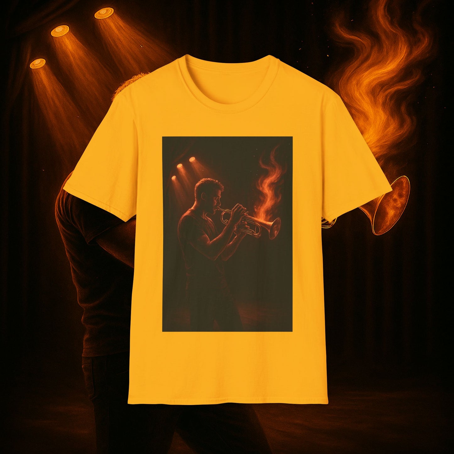 "Camiseta trompeta 🎺🔥Donde hay fuego, hay música.”