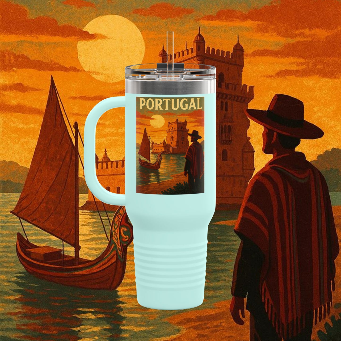 "Portugal Insulated Travel Mug: Atlantic Charm, Fados and Azulejos 🌊🎶🧿"