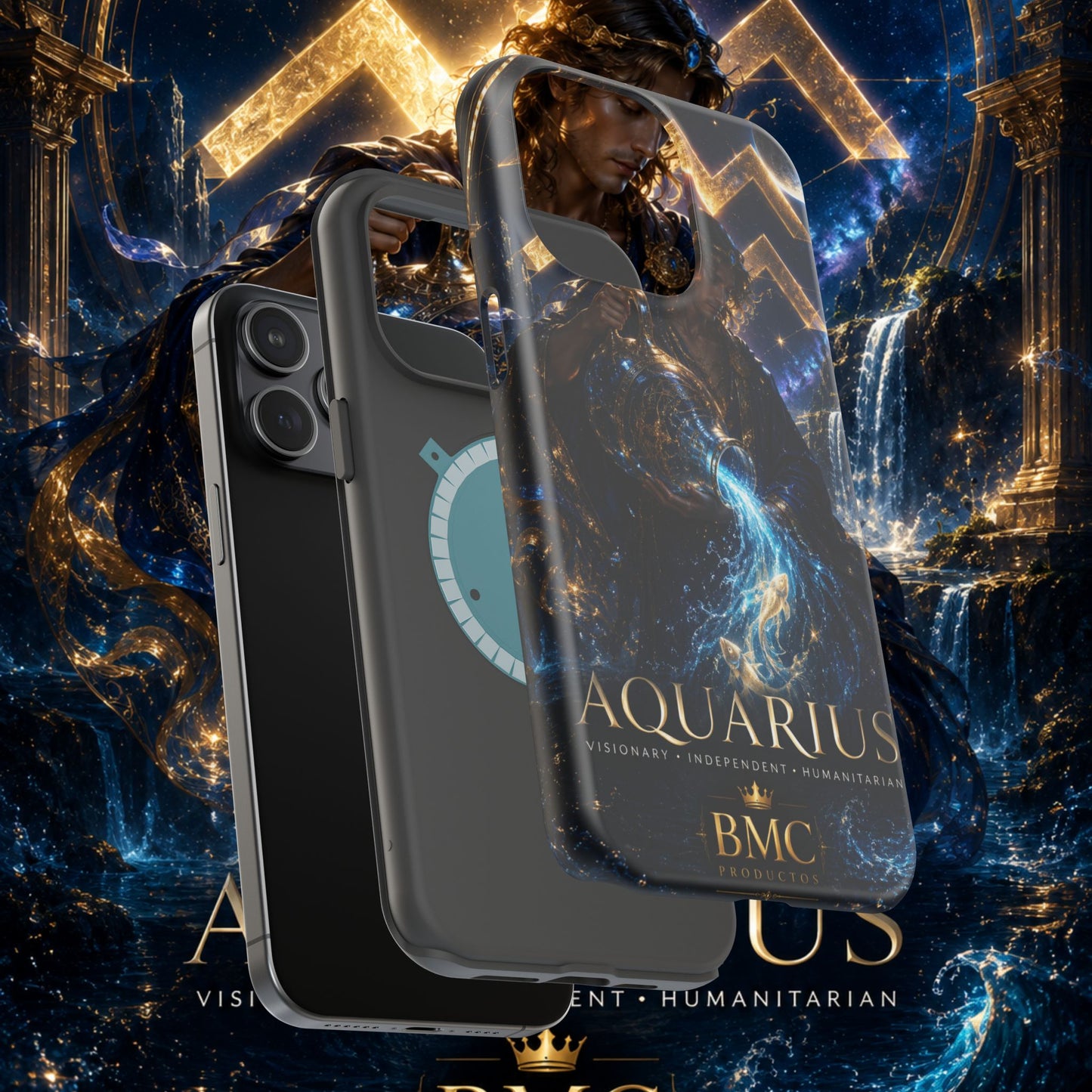 "Funda Magnética Reforzada♒ ACUARIO – El Visionario del Cielo y el Agua"