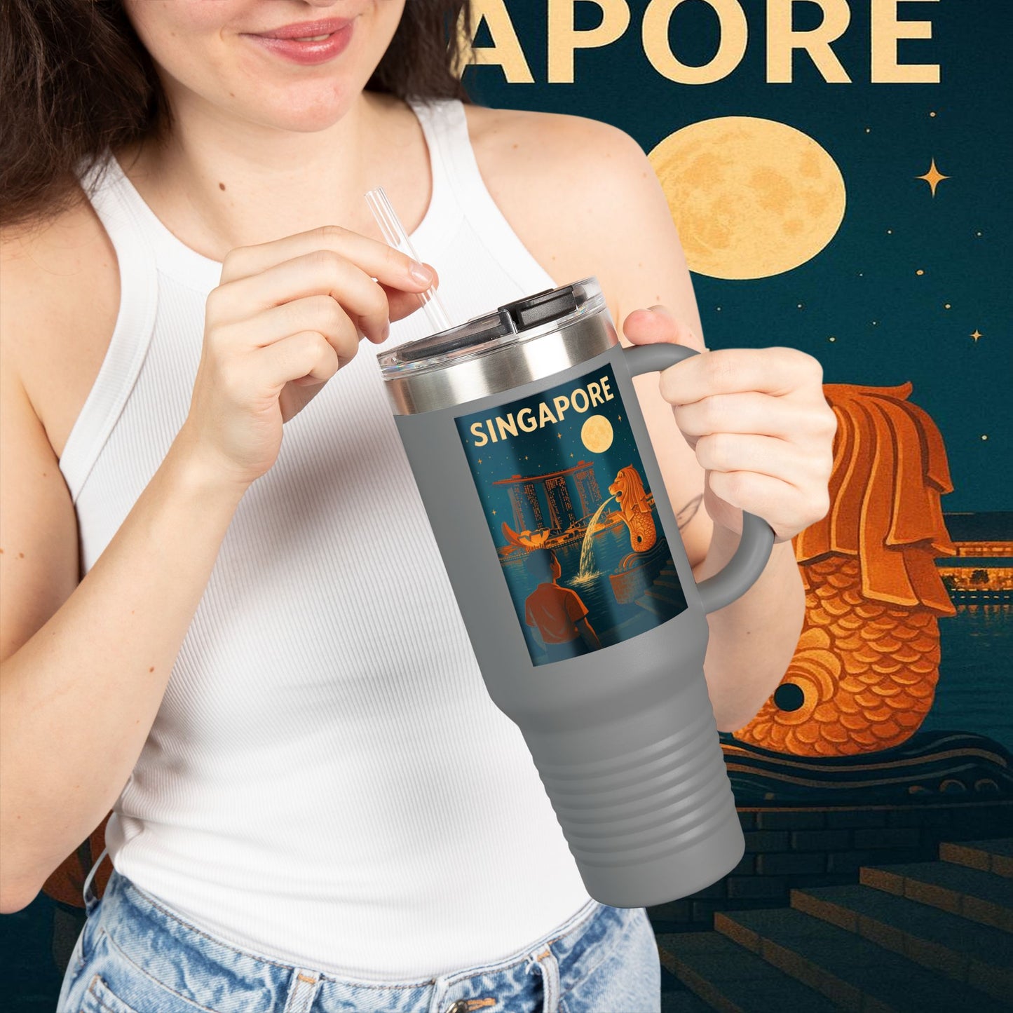 "Singapore Insulated Travel Mug 🌆 – Future, culture, and nature in one place"