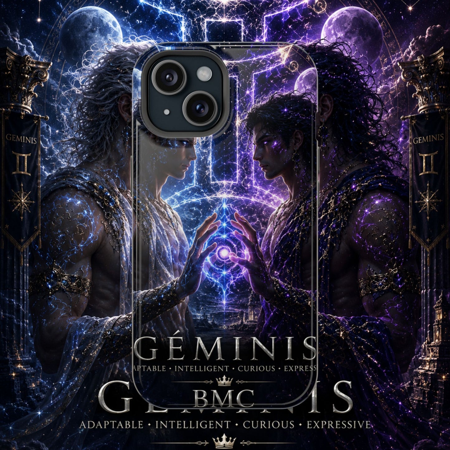 "Funda Magnética Reforzada♊ Géminis — Reflejo del alma dividida"