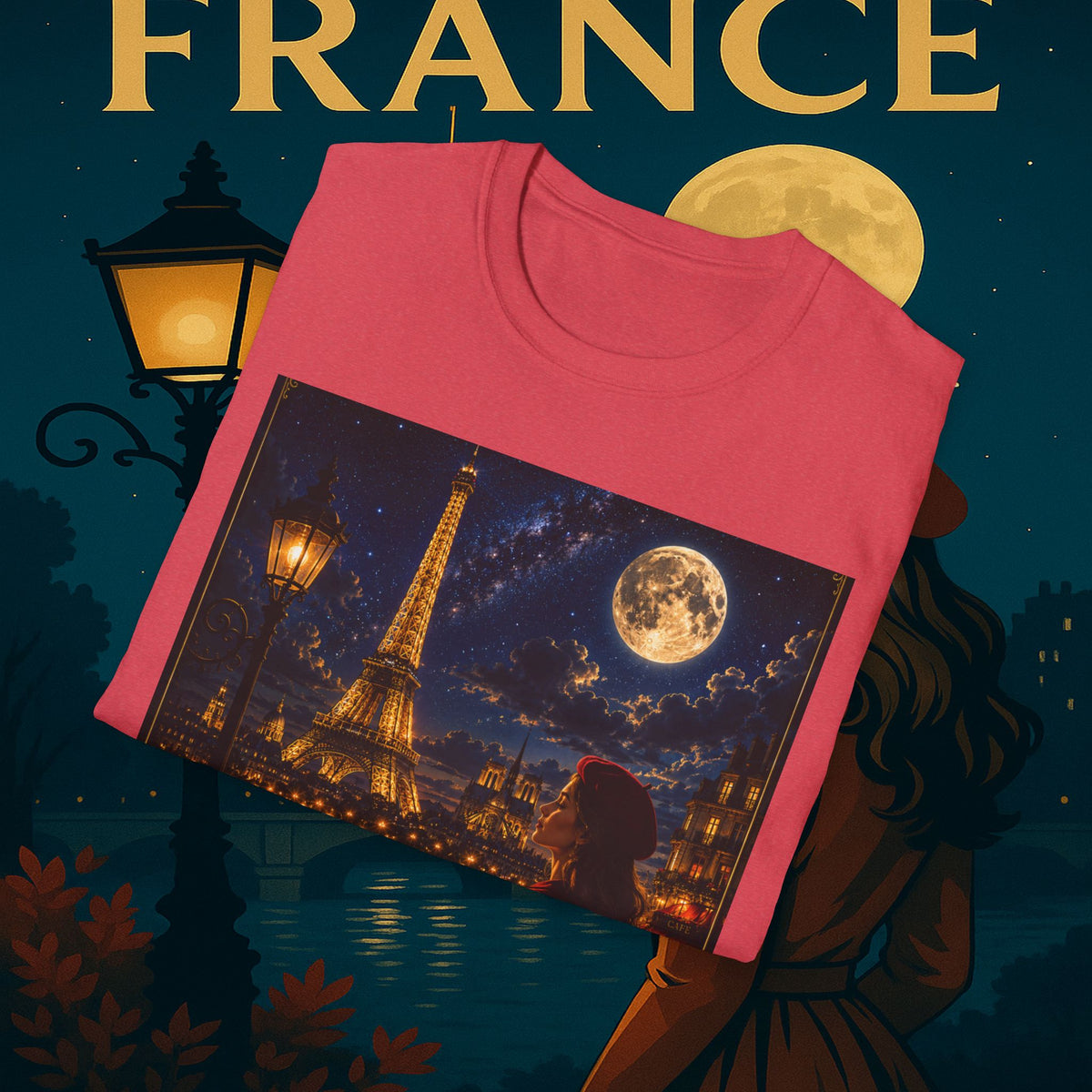 "Camiseta Francia: Romance bajo la Luna 🌙🗼✨"