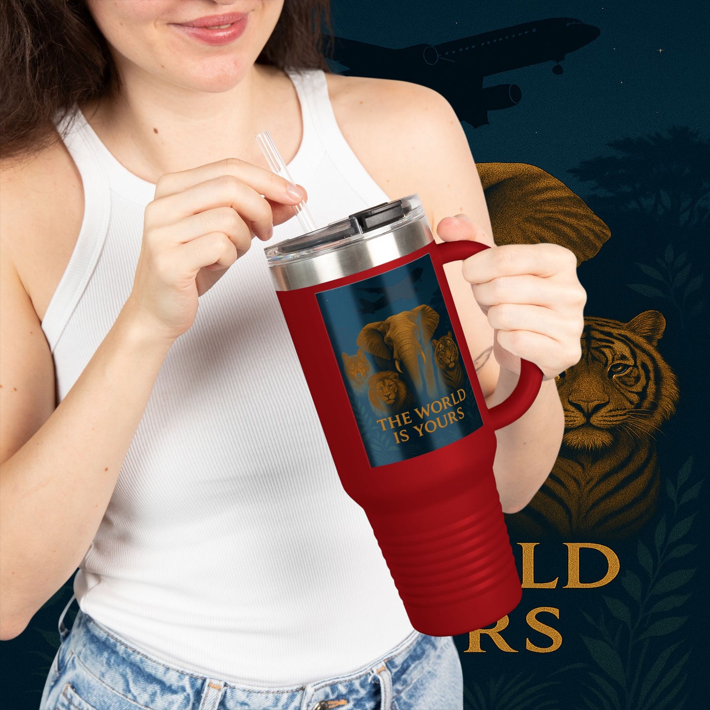 "Taza de viaje aislada El mundo es tuyo"🌍✨