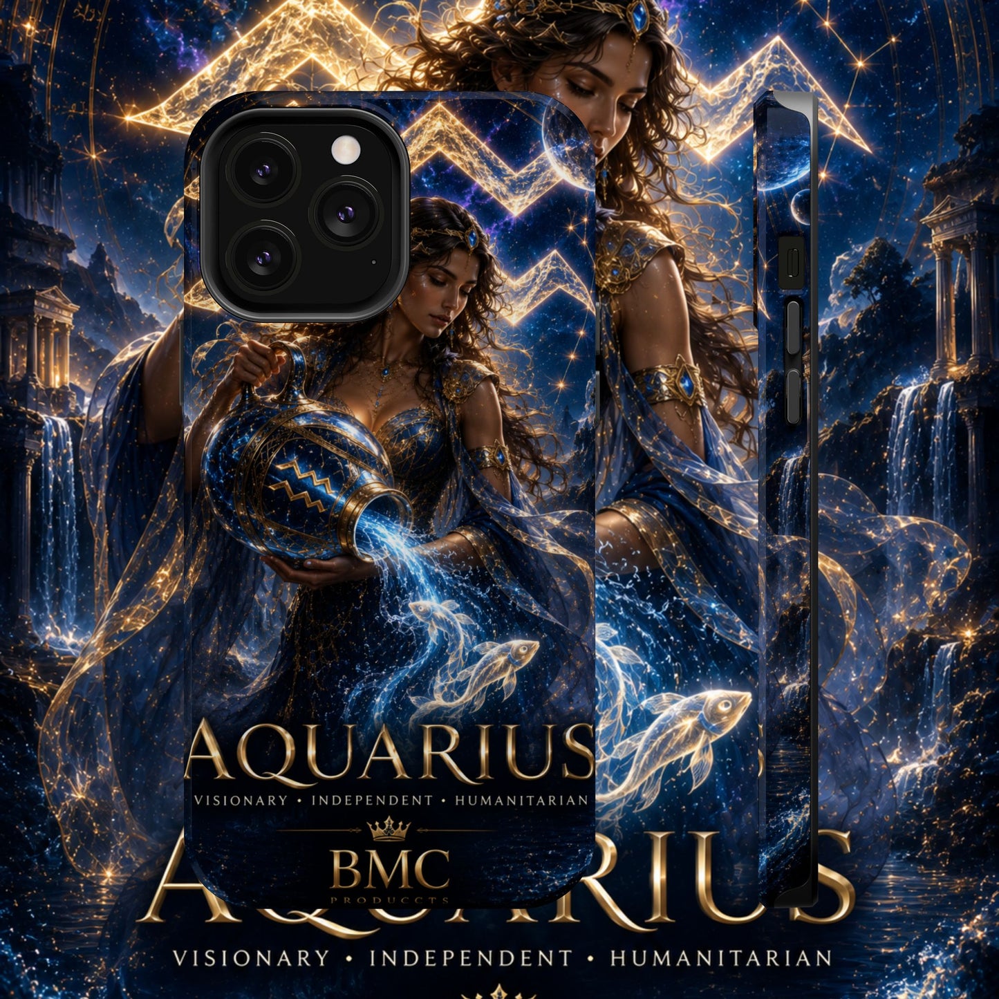 "Funda Magnética Reforzada♒ ACUARIO M– La Visionaria del Cielo y el Agua"