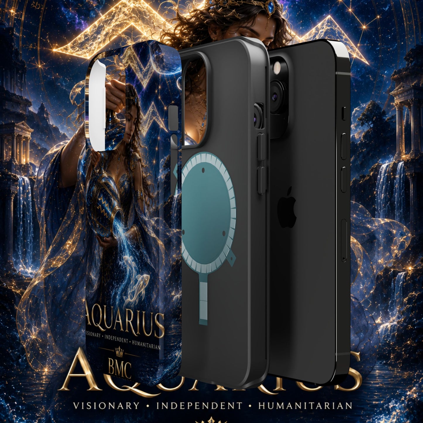 "Funda Magnética Reforzada♒ ACUARIO M– La Visionaria del Cielo y el Agua"