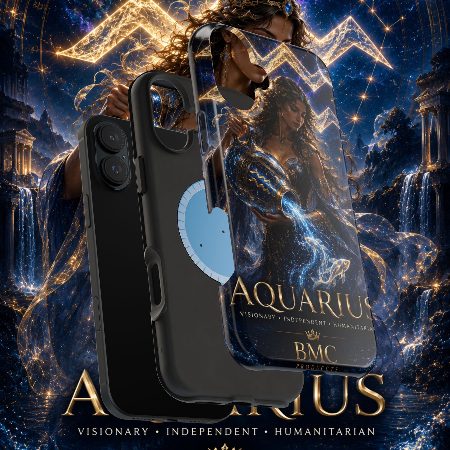 "Funda Magnética Reforzada♒ ACUARIO M– La Visionaria del Cielo y el Agua"