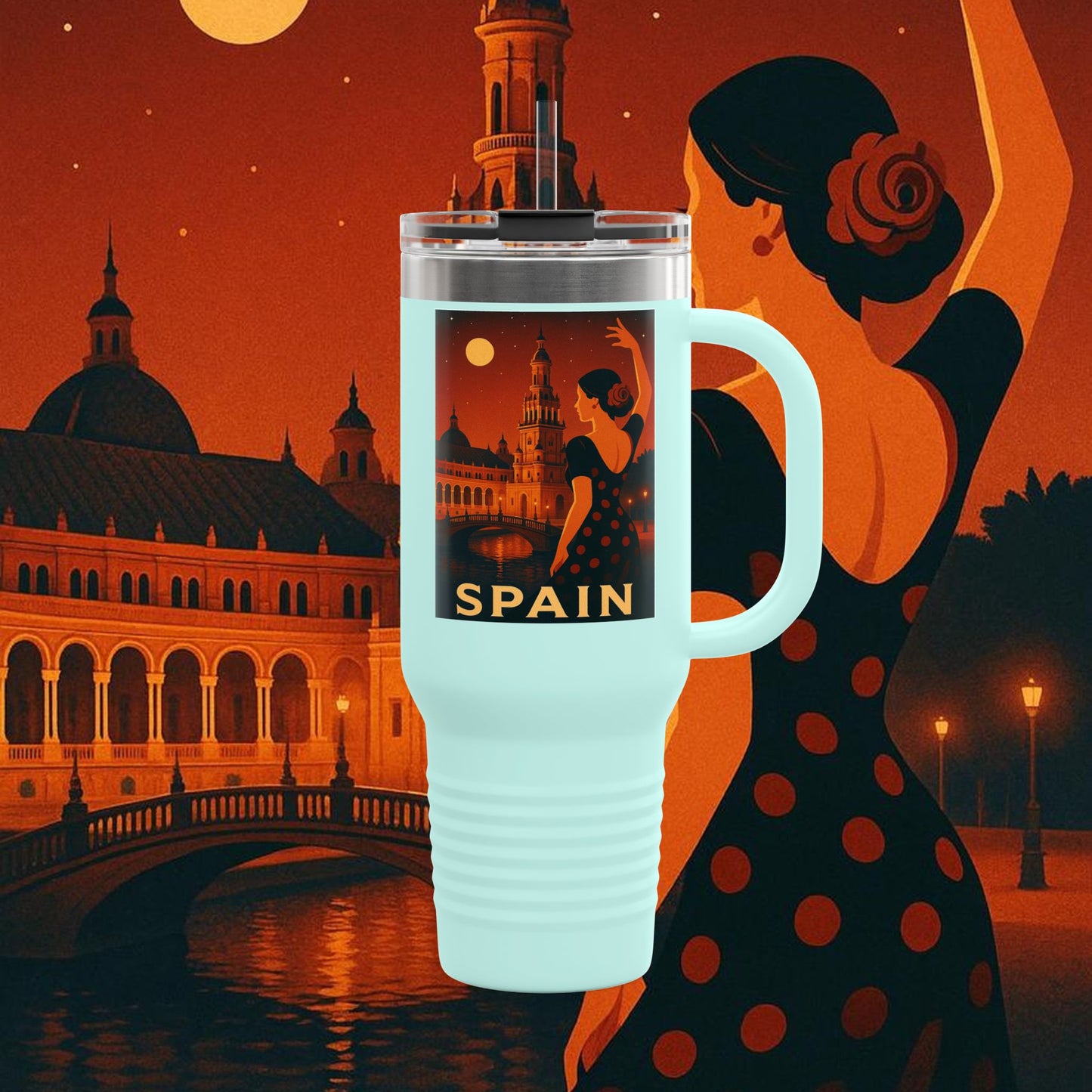 "Spain Insulated Travel Mug: Passion, Art, and Flavors that Make You Fall in Love 🎨💃🍷" 