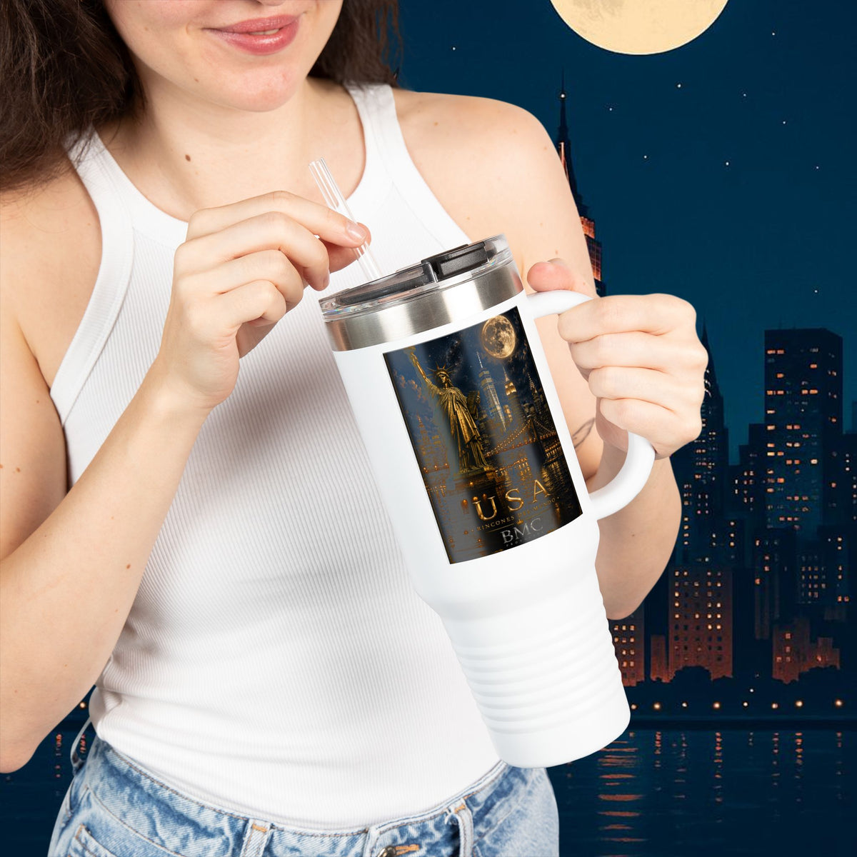 "taza de Viaje Aislada Estados Unidos: Sueños, Libertad y Grandes Horizontes 🗽🏜️🌆"