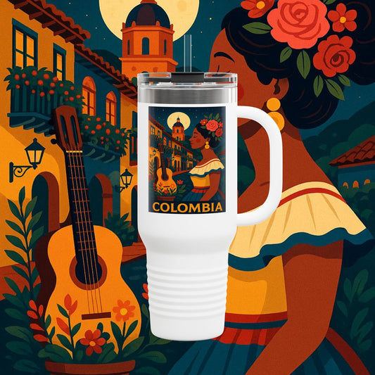 "taza de Viaje Aislada Colombia: Magia de Colores, Café y Tradición ☕🎨🌄"