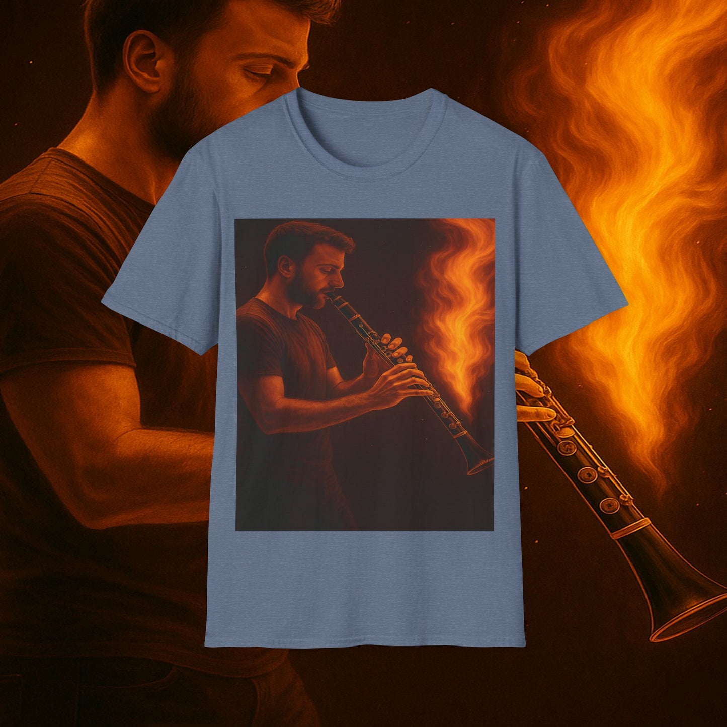 "Clarinet T-shirt🎵🔥 The sound of the soul doesn't scream... it burns." 🔥🎵