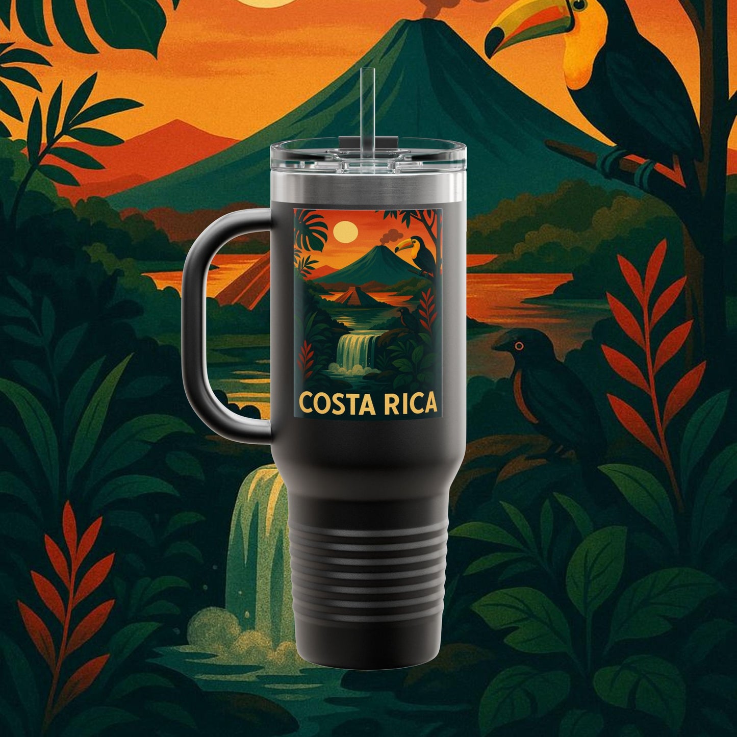 "Costa Rica Insulated Travel Mug: Pura Vida between Volcanoes and Jungles 🌋🌴🦜"