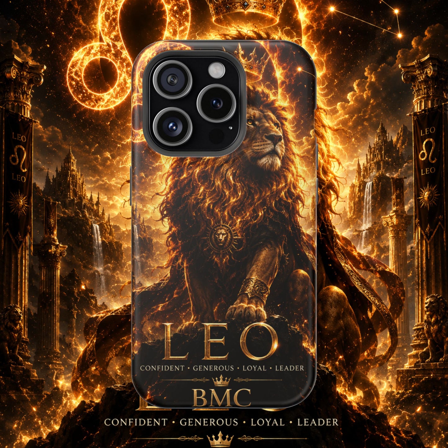 "Funda Magnética Reforzada ♌ Leo — Soberano del fuego eterno"