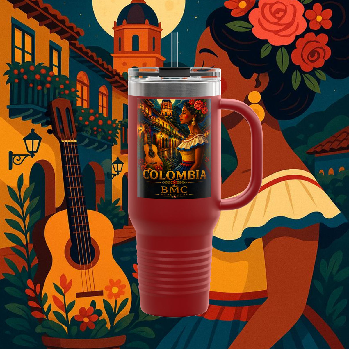 "taza de Viaje Aislada Colombia: Magia de Colores, Café y Tradición ☕🎨🌄"