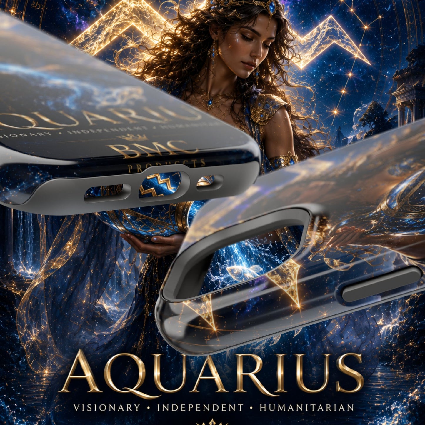 "Funda Magnética Reforzada♒ ACUARIO M– La Visionaria del Cielo y el Agua"