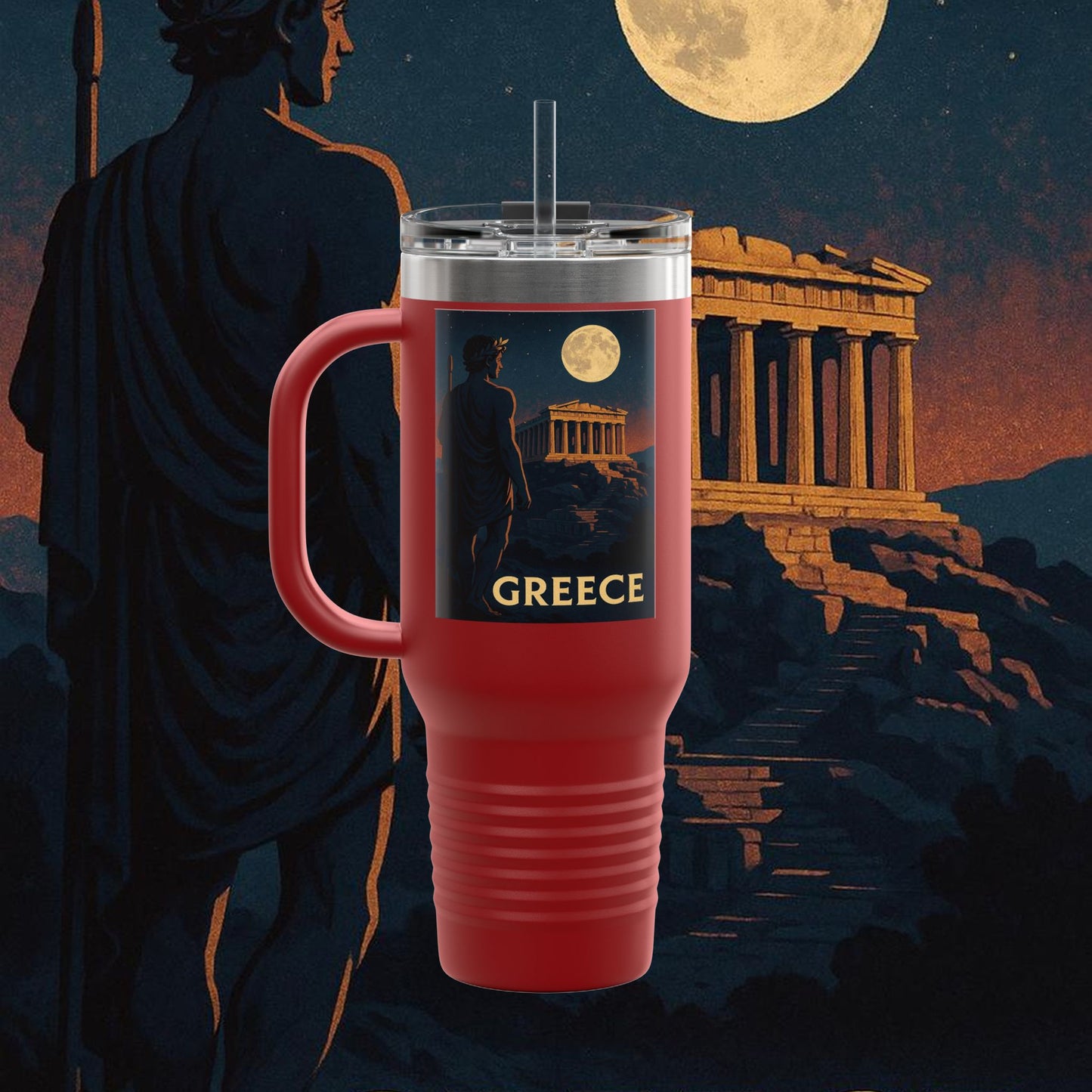 "Greece Insulated Travel Mug: Cradle of Gods, Wonders and Philosophy 🌊🏛️⚡"