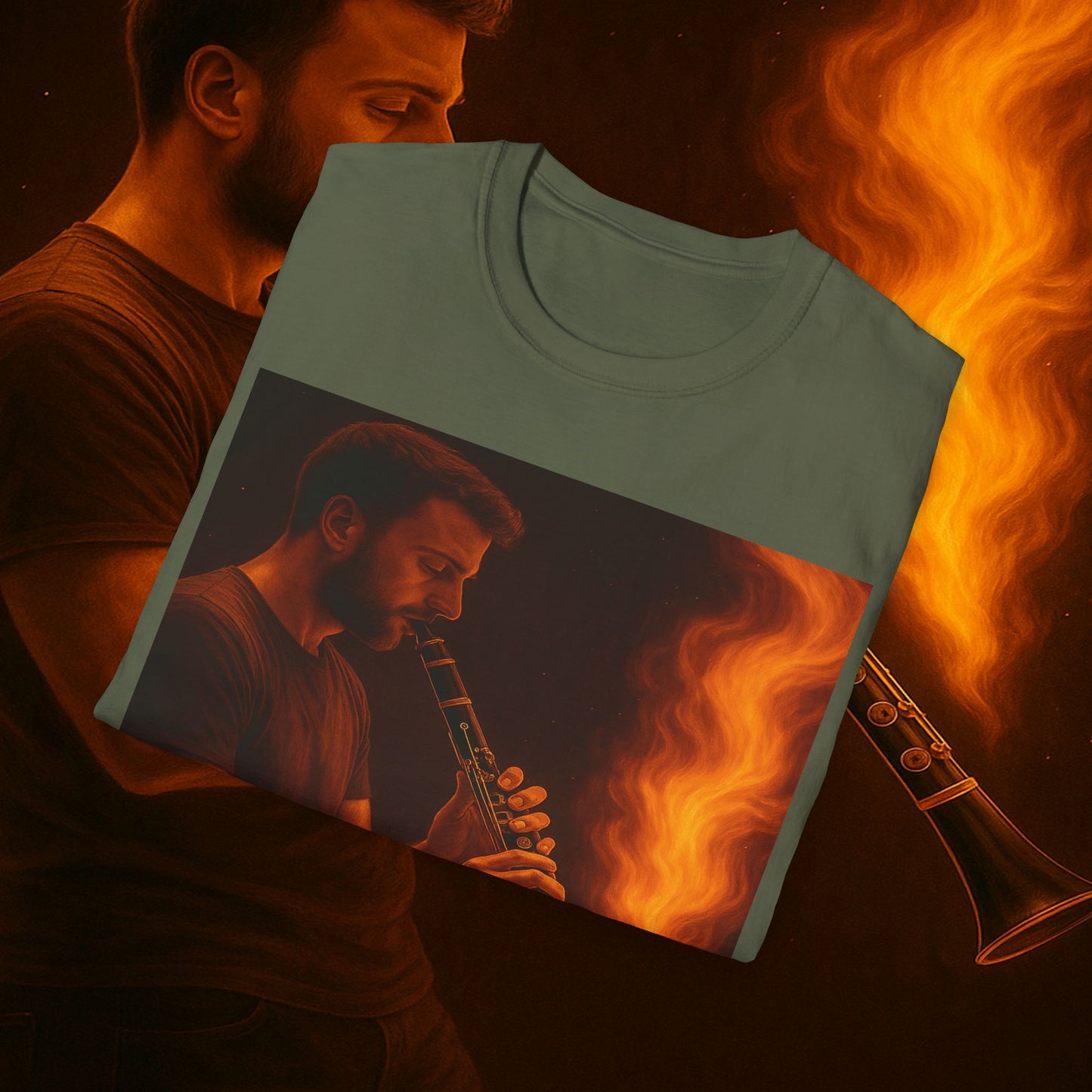 "Clarinet T-shirt🎵🔥 The sound of the soul doesn't scream... it burns." 🔥🎵