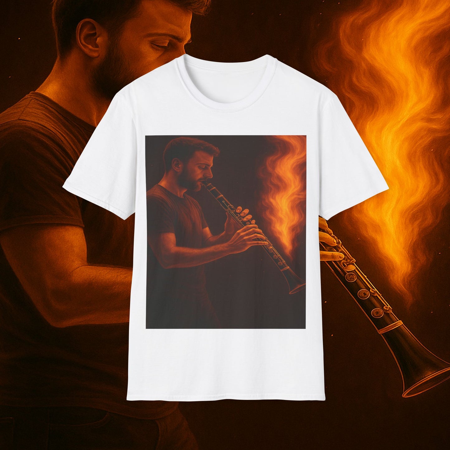 "Clarinet T-shirt🎵🔥 The sound of the soul doesn't scream... it burns." 🔥🎵