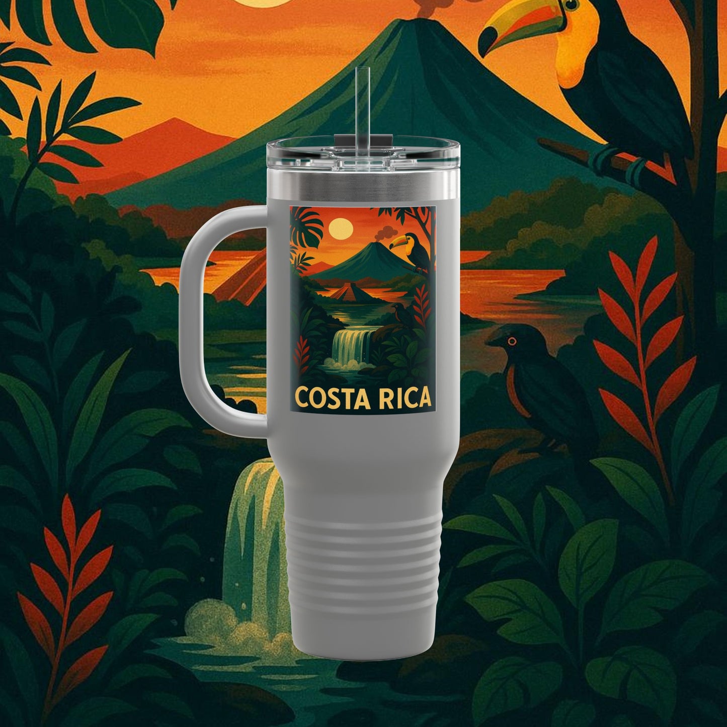 "Costa Rica Insulated Travel Mug: Pura Vida between Volcanoes and Jungles 🌋🌴🦜"
