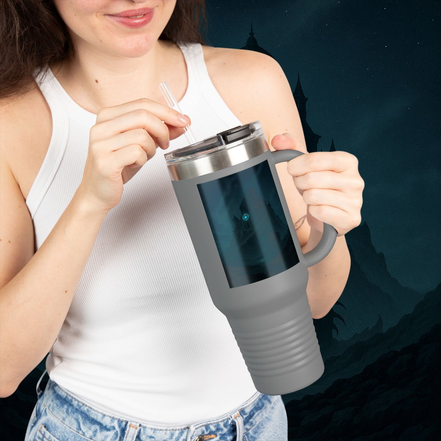 "Taza de viaje aislada 🏛️Fortaleza del Olvido"
