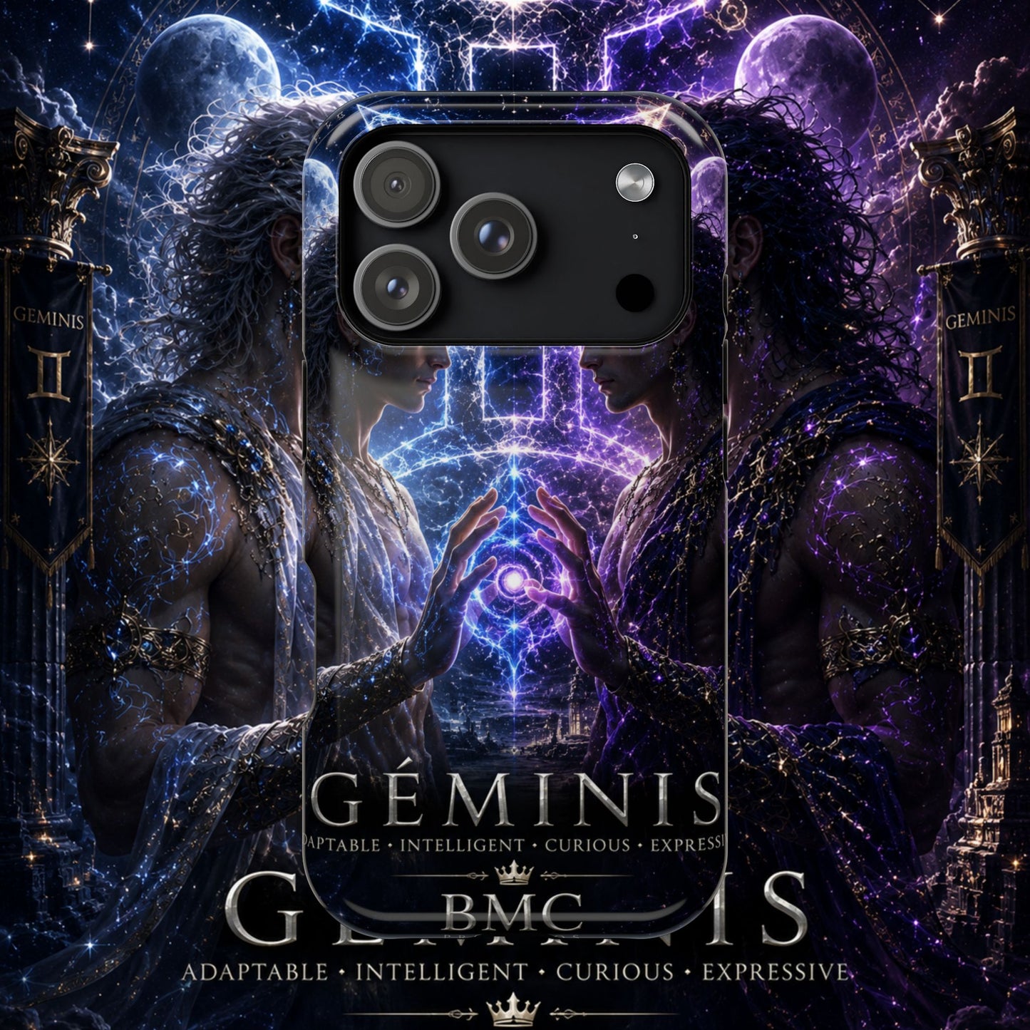 "Funda Magnética Reforzada♊ Géminis — Reflejo del alma dividida"