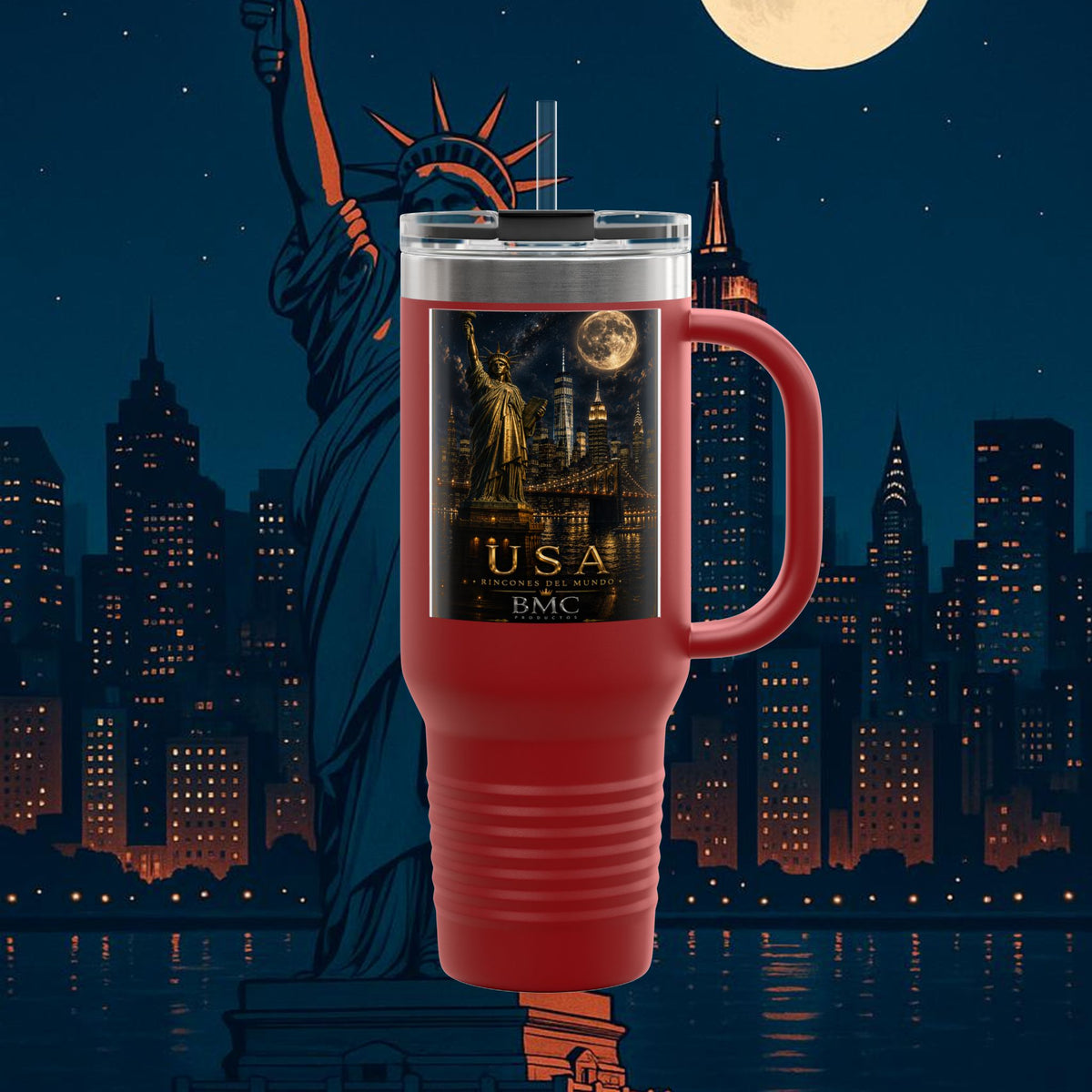 "taza de Viaje Aislada Estados Unidos: Sueños, Libertad y Grandes Horizontes 🗽🏜️🌆"