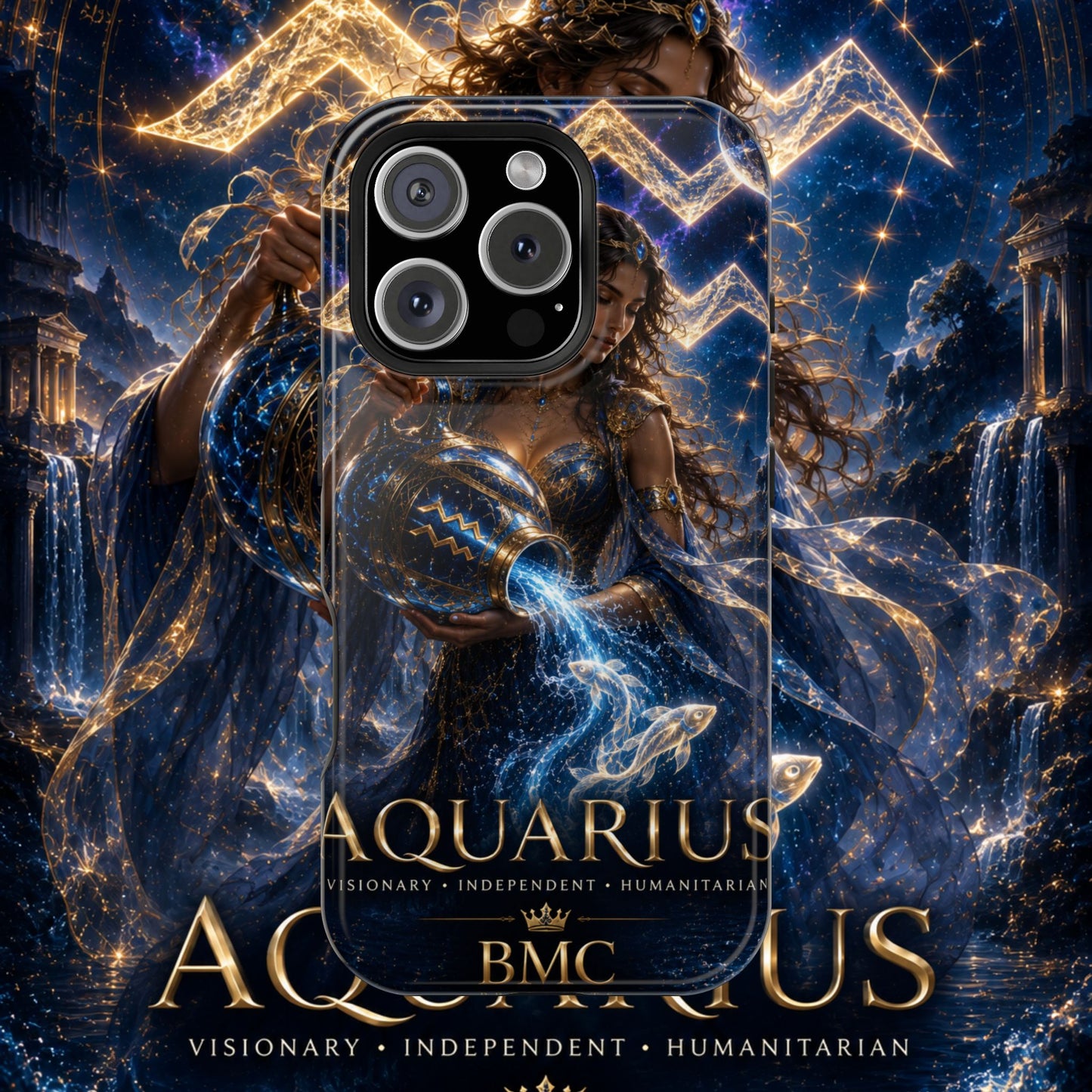"Funda Magnética Reforzada♒ ACUARIO M– La Visionaria del Cielo y el Agua"